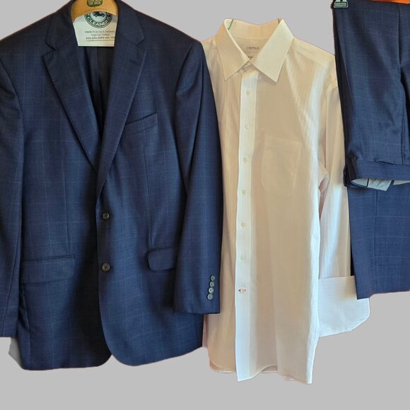 Cremieux Collection Men's Loro Piana Blue Pinstripe Wool 3 Piece Suit 42L - Picture 1 of 11